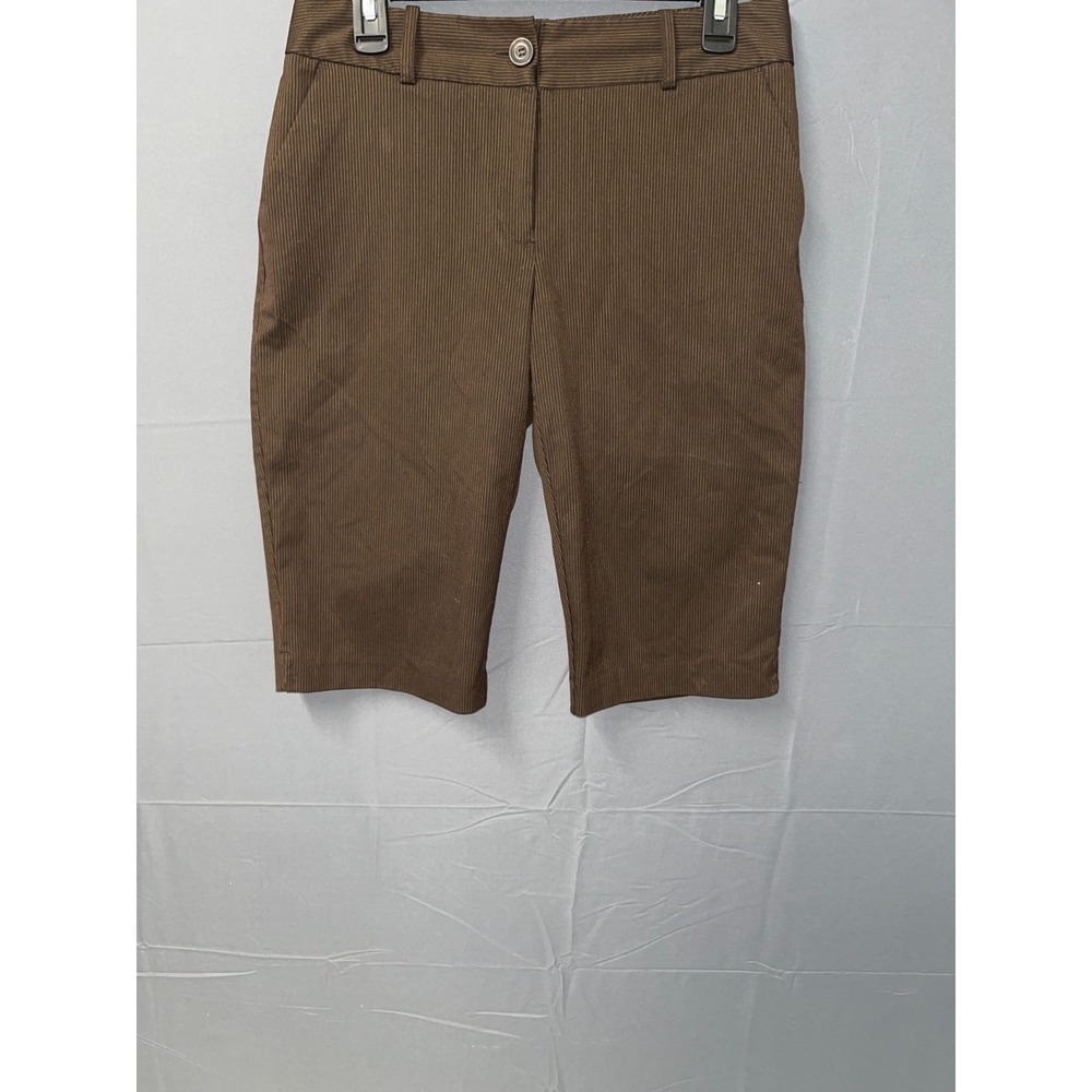 Worthington's Chino‎ Shorts Womens 4 Beige Brown Striped Stretch Formal Business